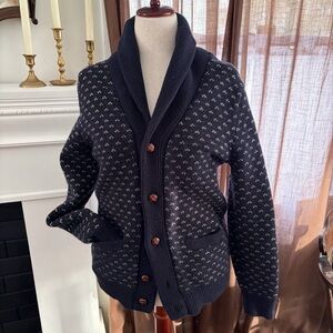J. Crew Lambs Wool Nordic Dot Patterned Shawl Collar Cardigan Sweater